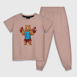 Пижама хлопковая детская Медведь со штангой, цвет: пыльно-розовый