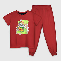 Пижама хлопковая детская Панда монах, цвет: красный