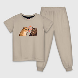 Пижама хлопковая детская Недовольный и грустный кот - Talking Cats, цвет: миндальный
