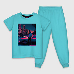 Пижама хлопковая детская Drive poster, цвет: бирюзовый