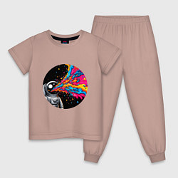 Пижама хлопковая детская Космонавт с разноцветными брызгами, цвет: пыльно-розовый