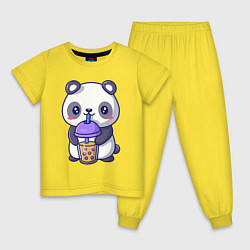 Пижама хлопковая детская Panda drink, цвет: желтый