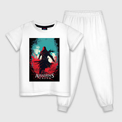 Пижама хлопковая детская Assassins creed red blue abstract, цвет: белый