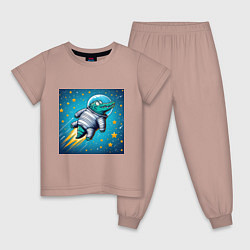 Пижама хлопковая детская Крокодил летит в космосе, цвет: пыльно-розовый