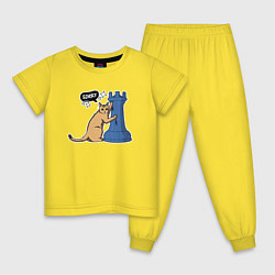Пижама хлопковая детская Кот Басимус и шахматная ладья, цвет: желтый