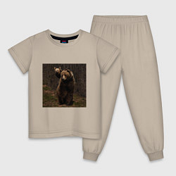 Пижама хлопковая детская Медведи гуляют по лесу, цвет: миндальный