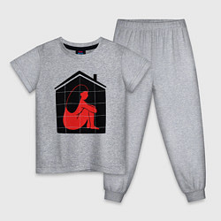 Пижама хлопковая детская Сижу дома, цвет: меланж