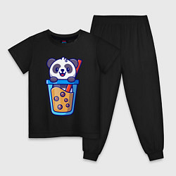 Пижама хлопковая детская Панда в стаканчике, цвет: черный
