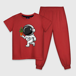 Пижама хлопковая детская Космонавт флорист, цвет: красный