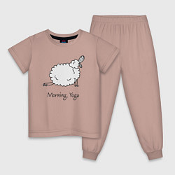 Пижама хлопковая детская Йога утром, цвет: пыльно-розовый