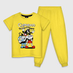 Пижама хлопковая детская Чашки и дьявол, цвет: желтый