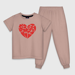Пижама хлопковая детская Hearts of love, цвет: пыльно-розовый