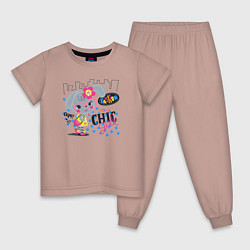 Пижама хлопковая детская Fashion chic girls, цвет: пыльно-розовый