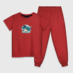 Пижама хлопковая детская Акула - морской патруль, цвет: красный