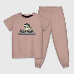 Пижама хлопковая детская Диджей грибок, цвет: пыльно-розовый