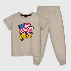 Пижама хлопковая детская American flag, цвет: миндальный