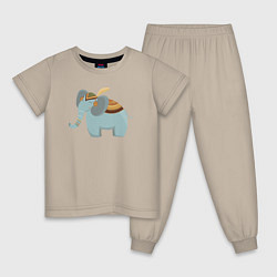 Пижама хлопковая детская Cute elephant, цвет: миндальный