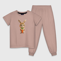 Пижама хлопковая детская Веселый заяц - кролик с морковкой, цвет: пыльно-розовый