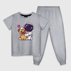 Пижама хлопковая детская Космонавт и пёсик, цвет: меланж