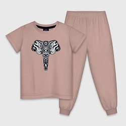 Пижама хлопковая детская Ethnic elephant, цвет: пыльно-розовый