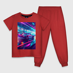 Пижама хлопковая детская Nissan Skyline GT-R на скорости, цвет: красный