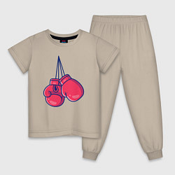 Пижама хлопковая детская Перчатки для бокса, цвет: миндальный