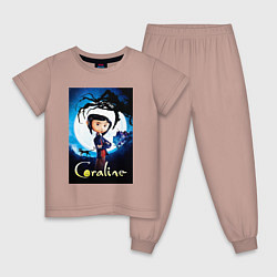 Пижама хлопковая детская Coraline Jones and cat, цвет: пыльно-розовый
