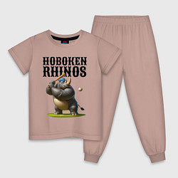 Пижама хлопковая детская Rhino - cool batter, цвет: пыльно-розовый