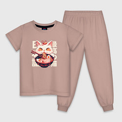 Пижама хлопковая детская Ramen and cat japan style, цвет: пыльно-розовый