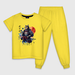 Пижама хлопковая детская Cat samurai - bushido ai art, цвет: желтый