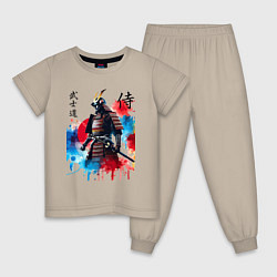 Пижама хлопковая детская Японский самурай - акварель, цвет: миндальный