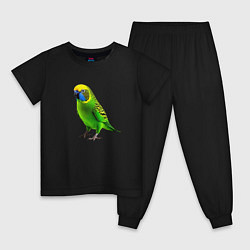 Пижама хлопковая детская Зеленый попугай, цвет: черный