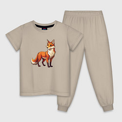 Пижама хлопковая детская Внимательная лиса, цвет: миндальный