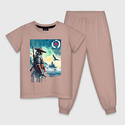 Пижама хлопковая детская Японский самурай - призрак Цусимы, цвет: пыльно-розовый