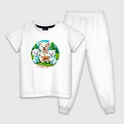 Пижама хлопковая детская Белые медведи летом, цвет: белый