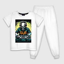 Пижама хлопковая детская Диджей скелет, цвет: белый