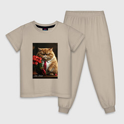 Пижама хлопковая детская Кошак, цвет: миндальный