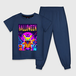 Пижама хлопковая детская Pikachu - halloween vaporwave, цвет: тёмно-синий