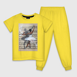 Пижама хлопковая детская Балет ноты, цвет: желтый