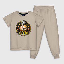 Пижама хлопковая детская Gym stars, цвет: миндальный