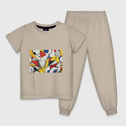 Пижама хлопковая детская Поп-арт яркая абстракция, цвет: миндальный