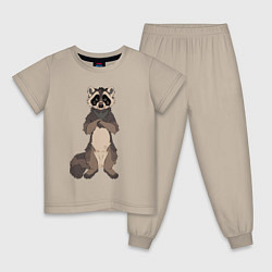 Пижама хлопковая детская Енот арт, цвет: миндальный