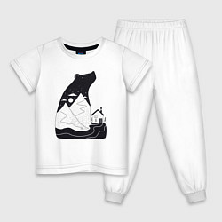 Пижама хлопковая детская Горы и медведь, цвет: белый