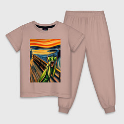 Пижама хлопковая детская Богомол кричит на картине Эдварда Мунка - мем иску, цвет: пыльно-розовый