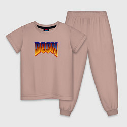 Пижама хлопковая детская Doom logotype, цвет: пыльно-розовый
