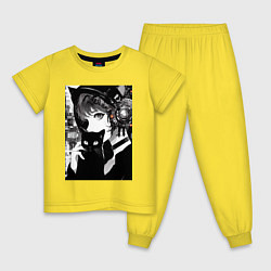 Пижама хлопковая детская Girl with black kitten anime - cyberpunk, цвет: желтый