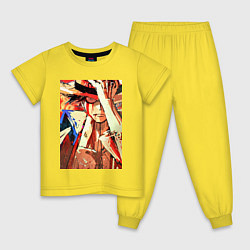 Пижама хлопковая детская Ван-Пис Луффи Монки арт, цвет: желтый
