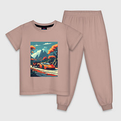 Пижама хлопковая детская Одинокая ламборгини, цвет: пыльно-розовый