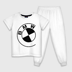 Пижама хлопковая детская БМВ значок, цвет: белый