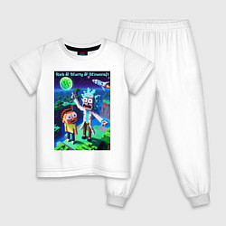 Пижама хлопковая детская Рик и Морти и Майнкрафт - коллаба, цвет: белый